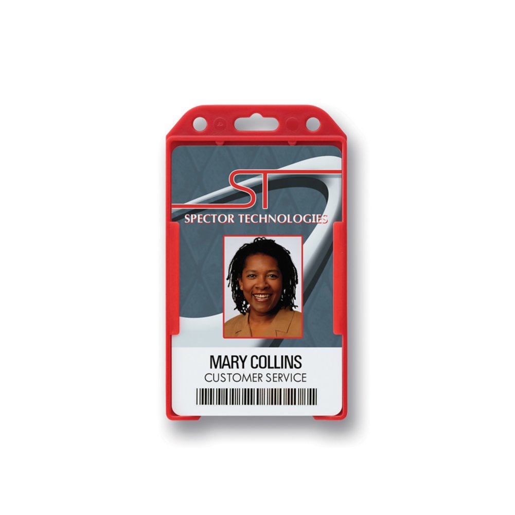 Rigid Vertical Open-Face Badge Holder - 50 Pack - Red