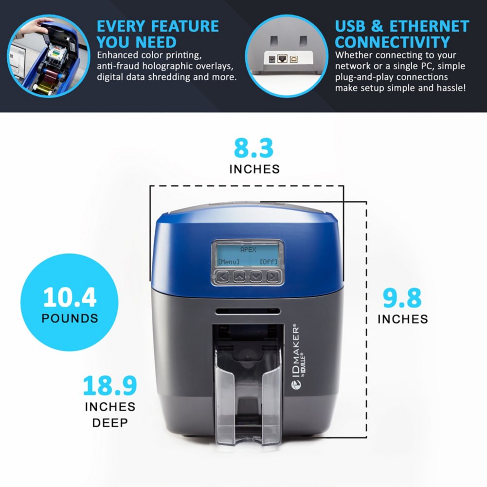 ID Maker Apex 1-Sided ID Card Printer - dimensions