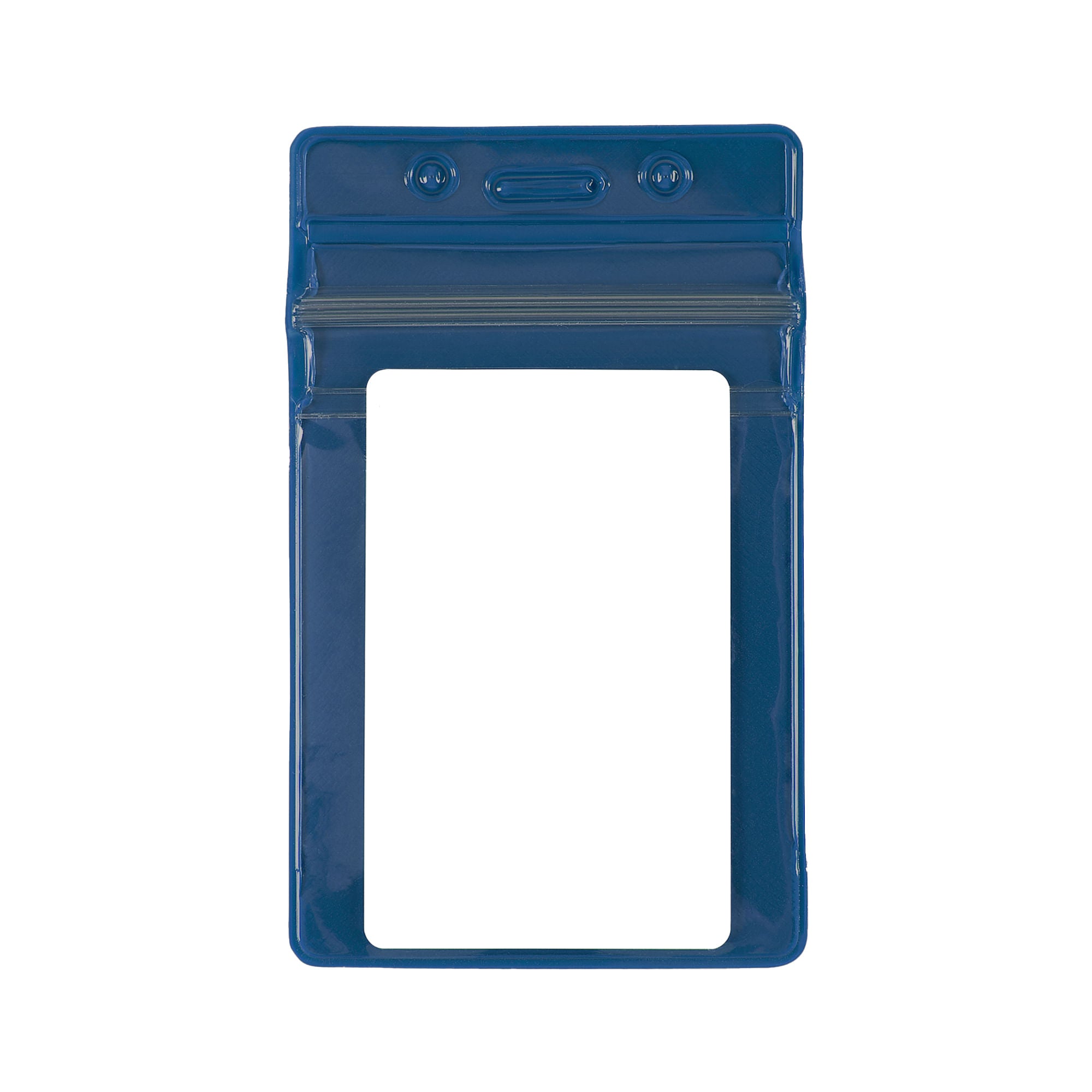 Vertical Sealable Vinyl Badge Holder - 50 Pack - Blue - in use