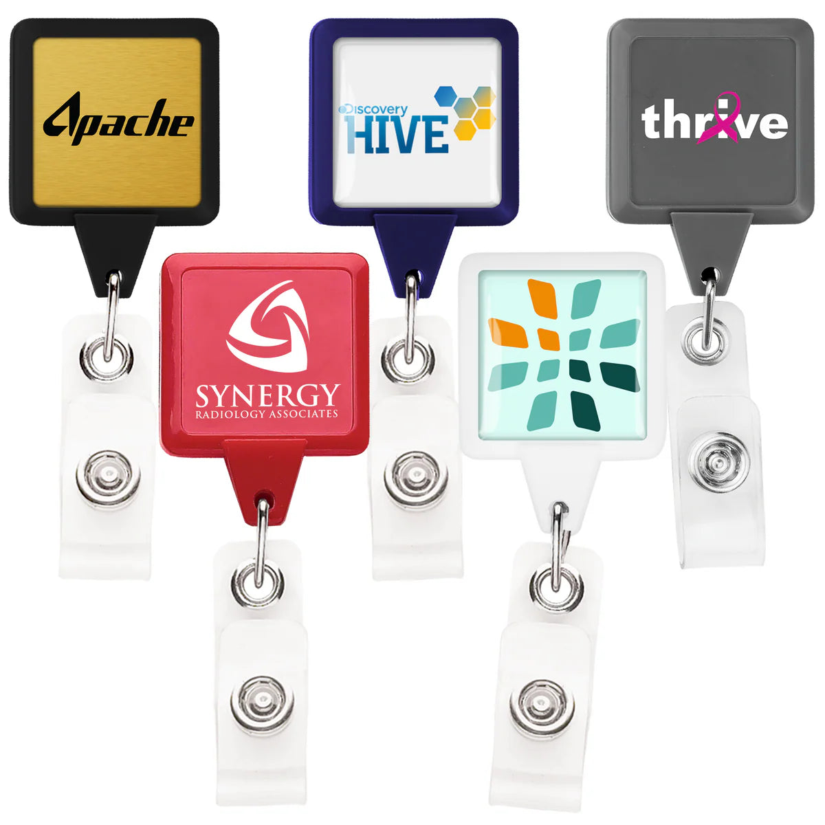 Solid Color Square Custom Badge Reel with Swivel Alligator Clip