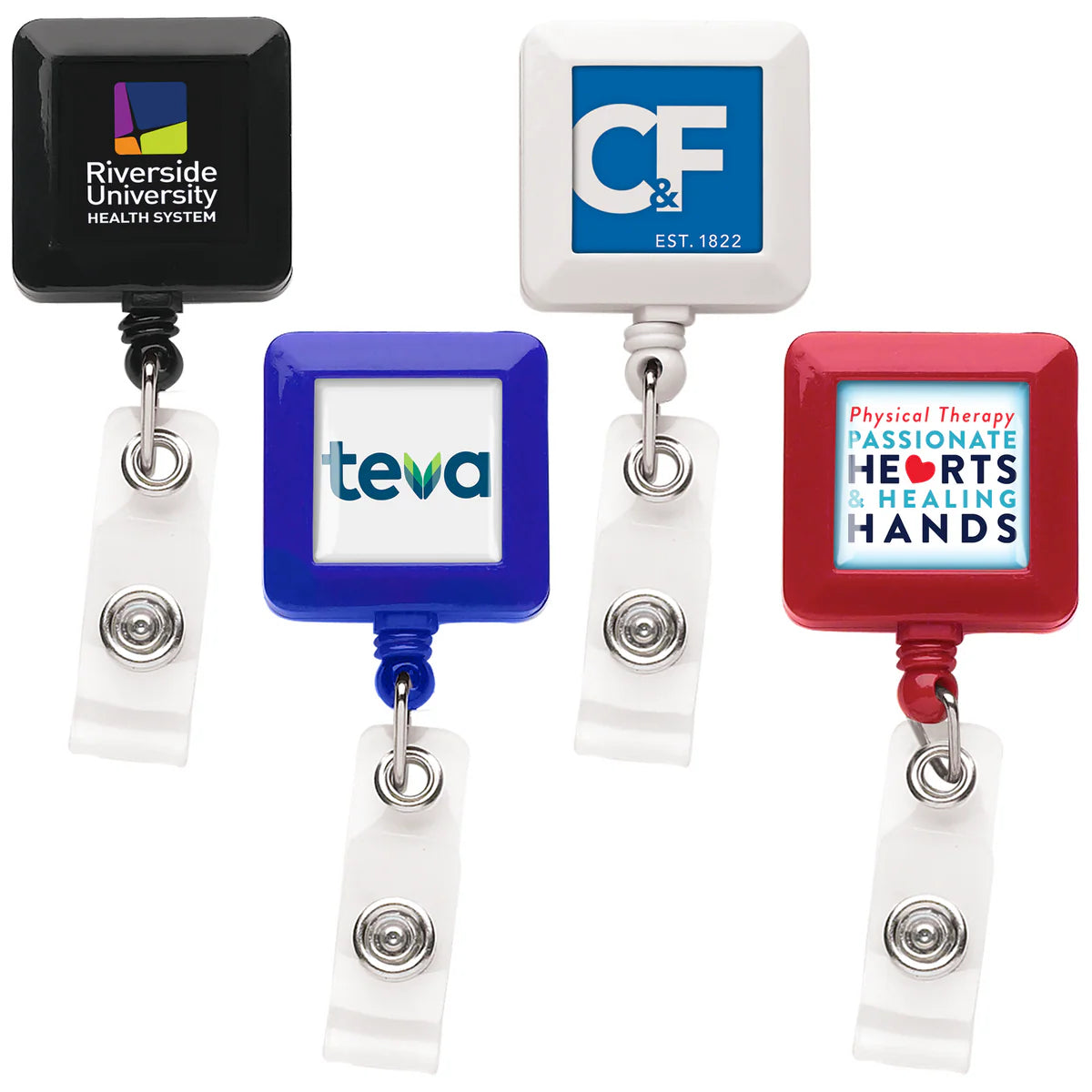 Solid Color Square Custom Badge Reel with Slide Belt Clip