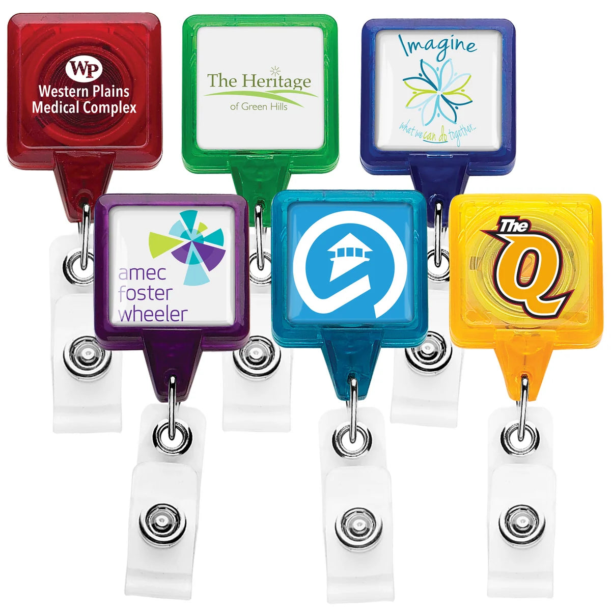 Translucent Color Square Custom Badge Reel with Alligator Clip