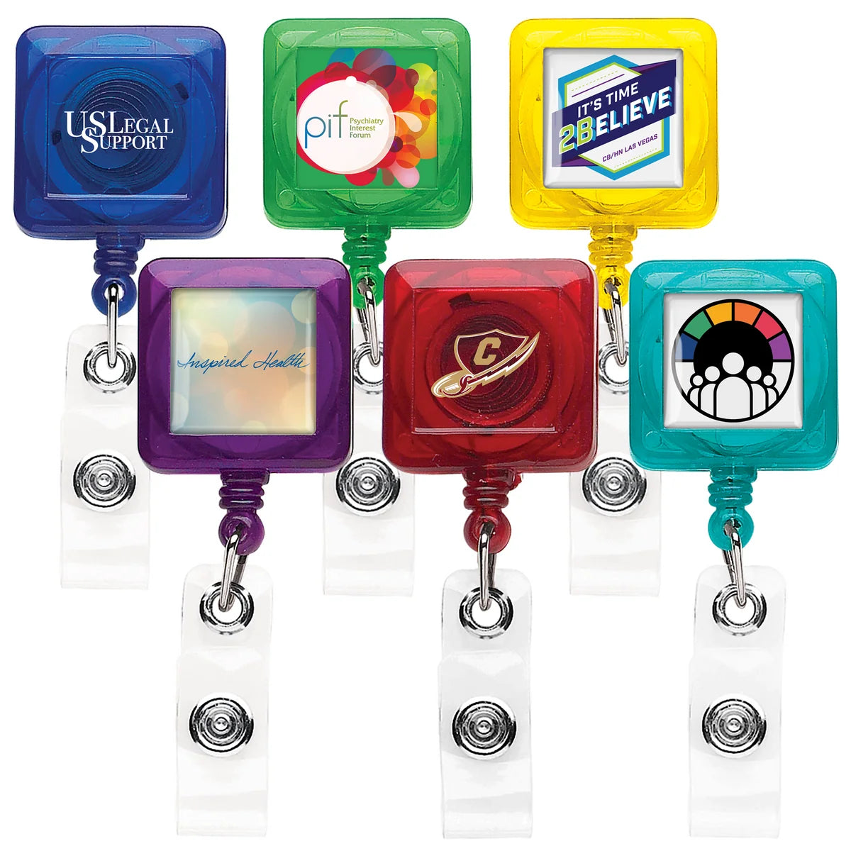 Translucent Color Square Custom Badge Reel with Slide Belt Clip