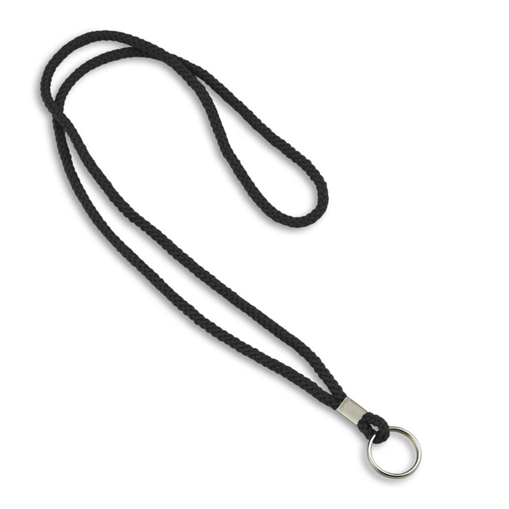 Round Woven Blank Polyester Lanyards - 25 Pack - Black