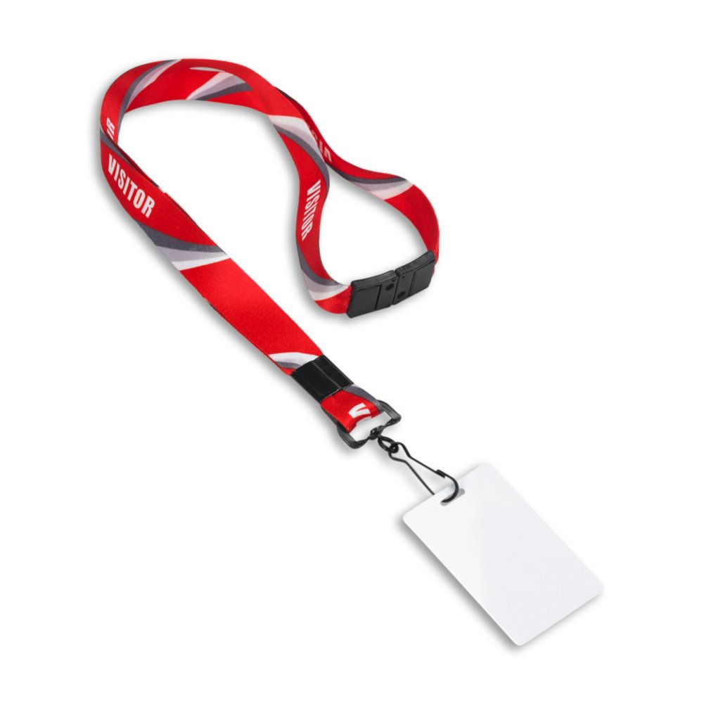 Pre-Designed Visitor Lanyards - Bright Red - 10 Pack - in use