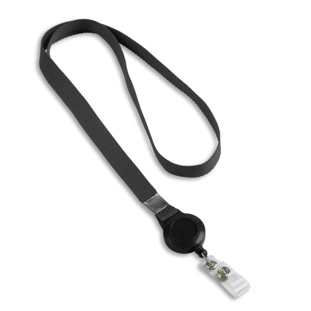 Retractable Lanyard/Badge Reel Combination- 25 Pack - Black