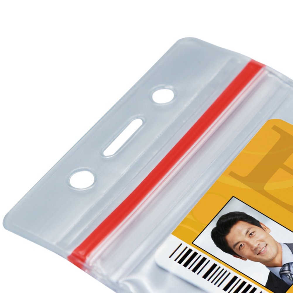 Vertical ID Badge Holder with Sealable Red Stripe - 50 Pack - back view