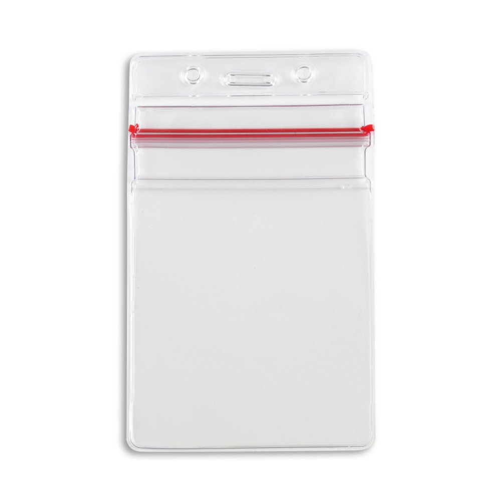 Vertical ID Badge Holder with Sealable Red Stripe - 50 Pack - back view