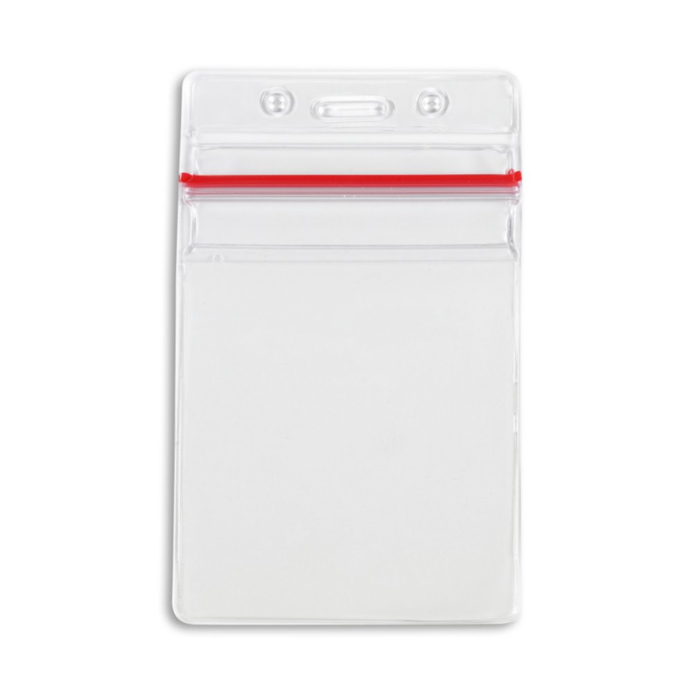 Vertical ID Badge Holder with Sealable Red Stripe - 50 Pack