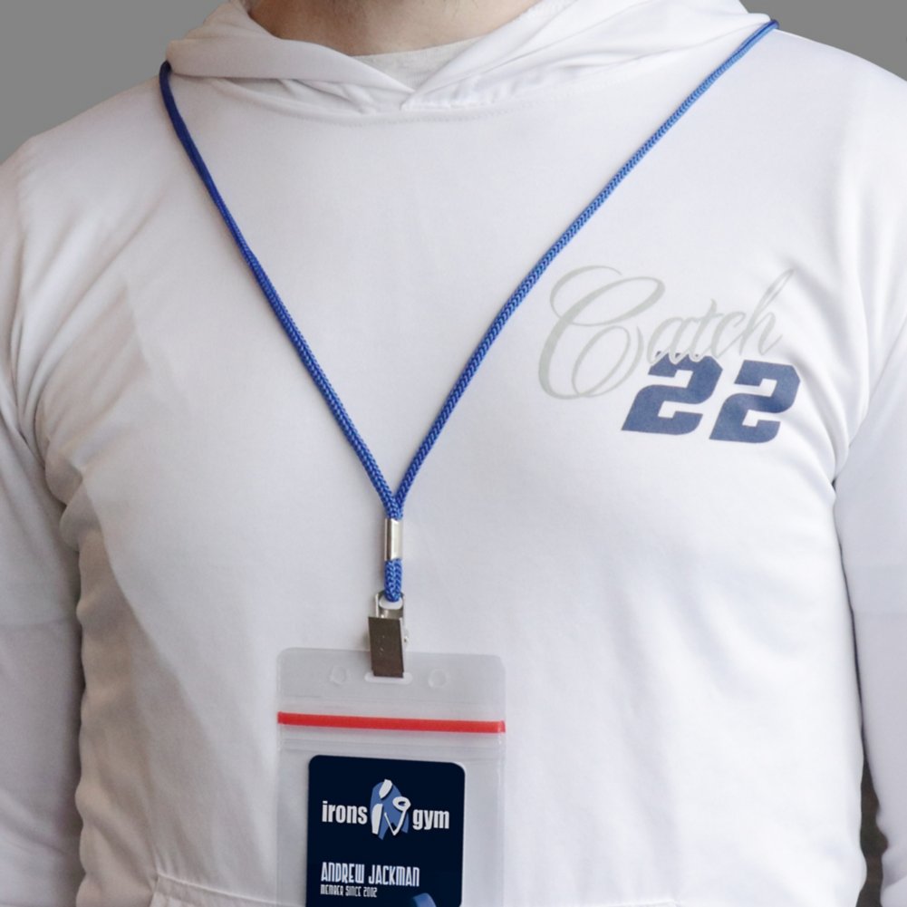 Vertical ID Badge Holder with Sealable Red Stripe - 50 Pack - in use