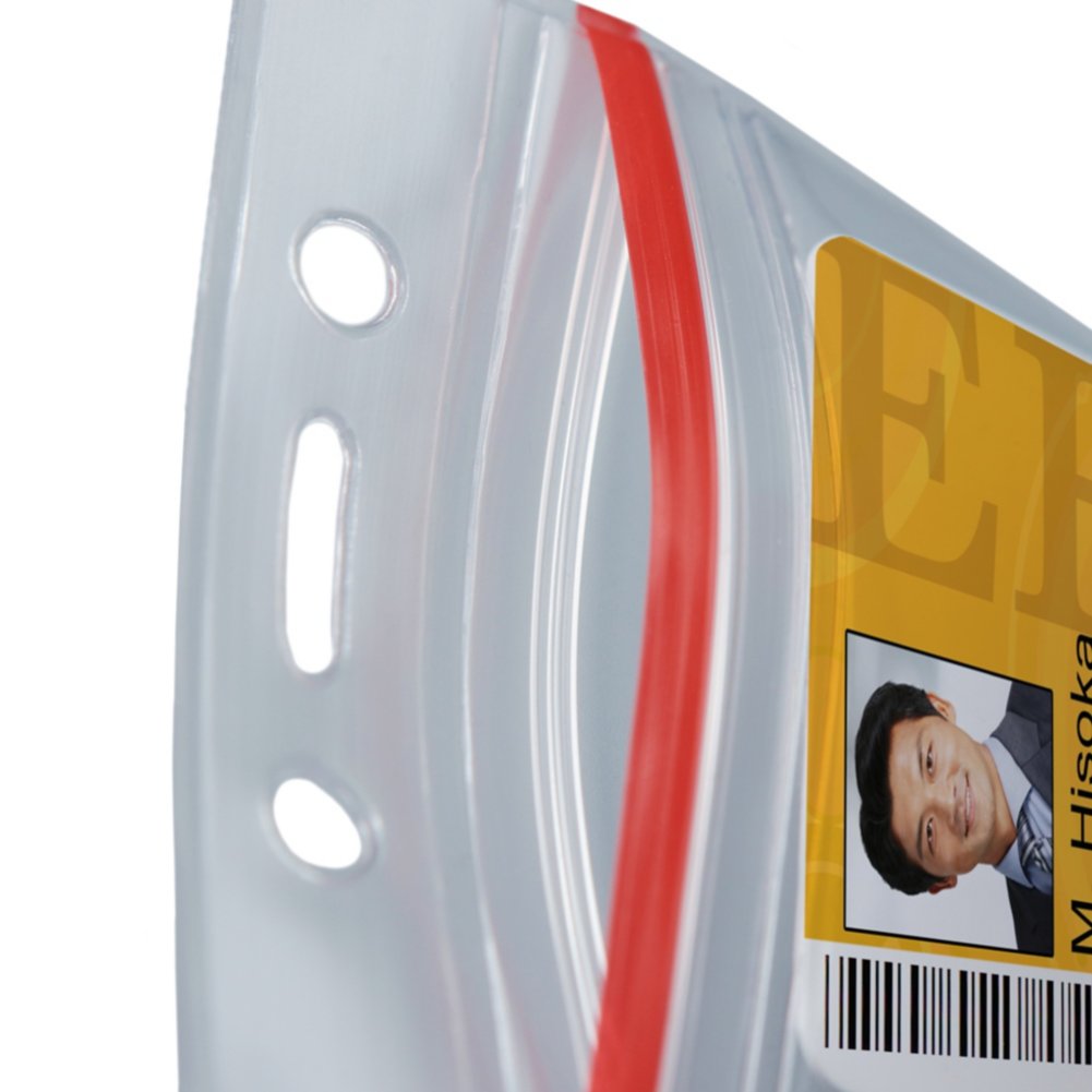Vertical ID Badge Holder with Sealable Red Stripe - 50 Pack - side view