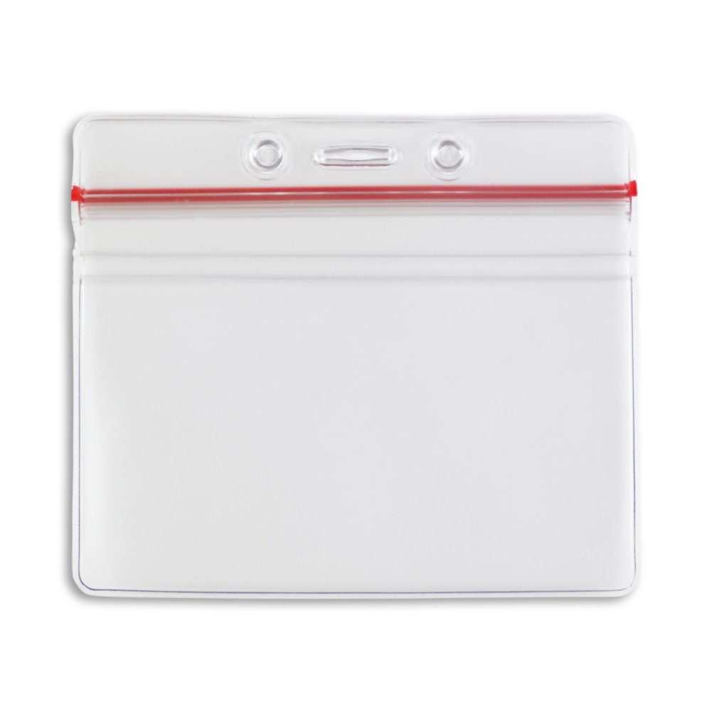Horizontal ID Badge Holder with Sealable Red Stripe - 50 Pack - back view