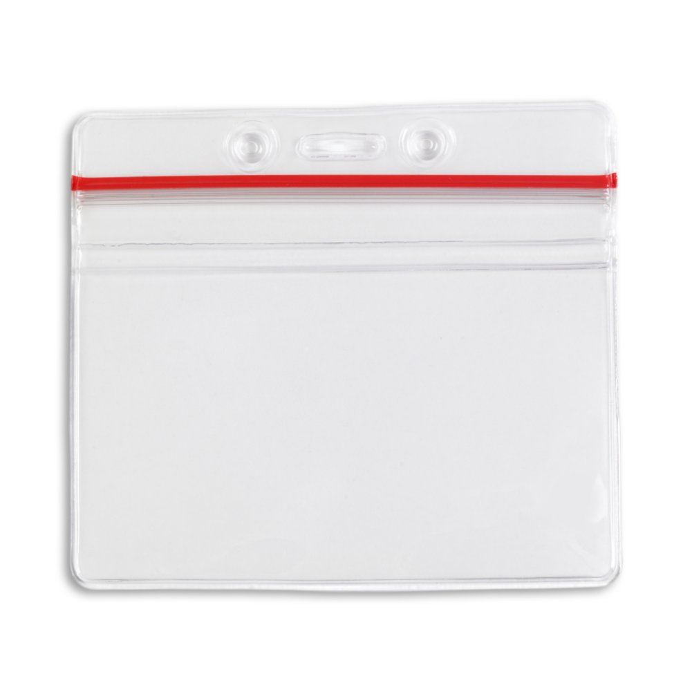 Horizontal ID Badge Holder with Sealable Red Stripe - 50 Pack