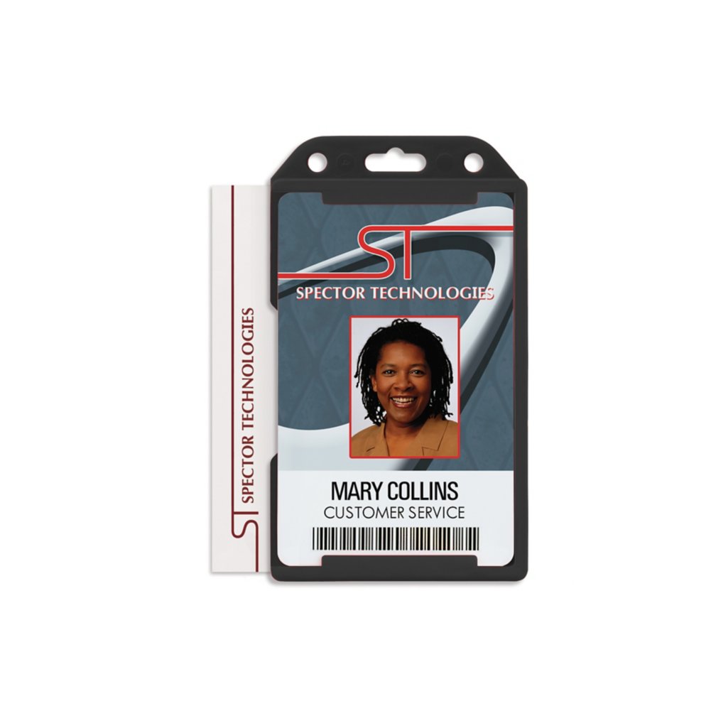Rigid Two Sided Vertical Open-Face Badge Holder - 50 Pack - Black
