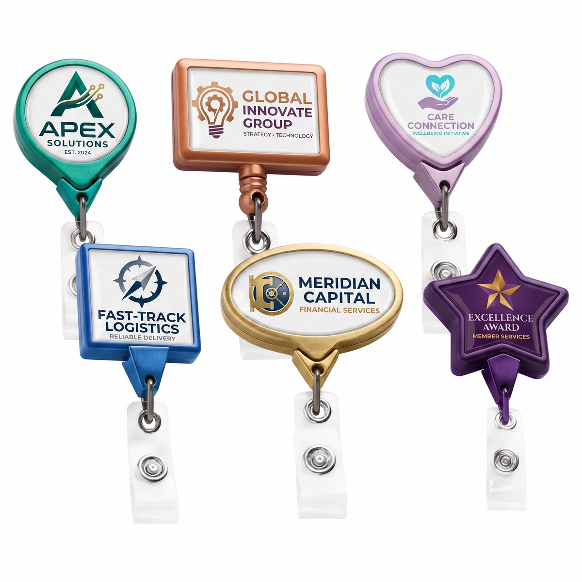 Speciality Order Custom Badge Reels — Metallic Colors, Specialty Shapes & Jumbo Sizes